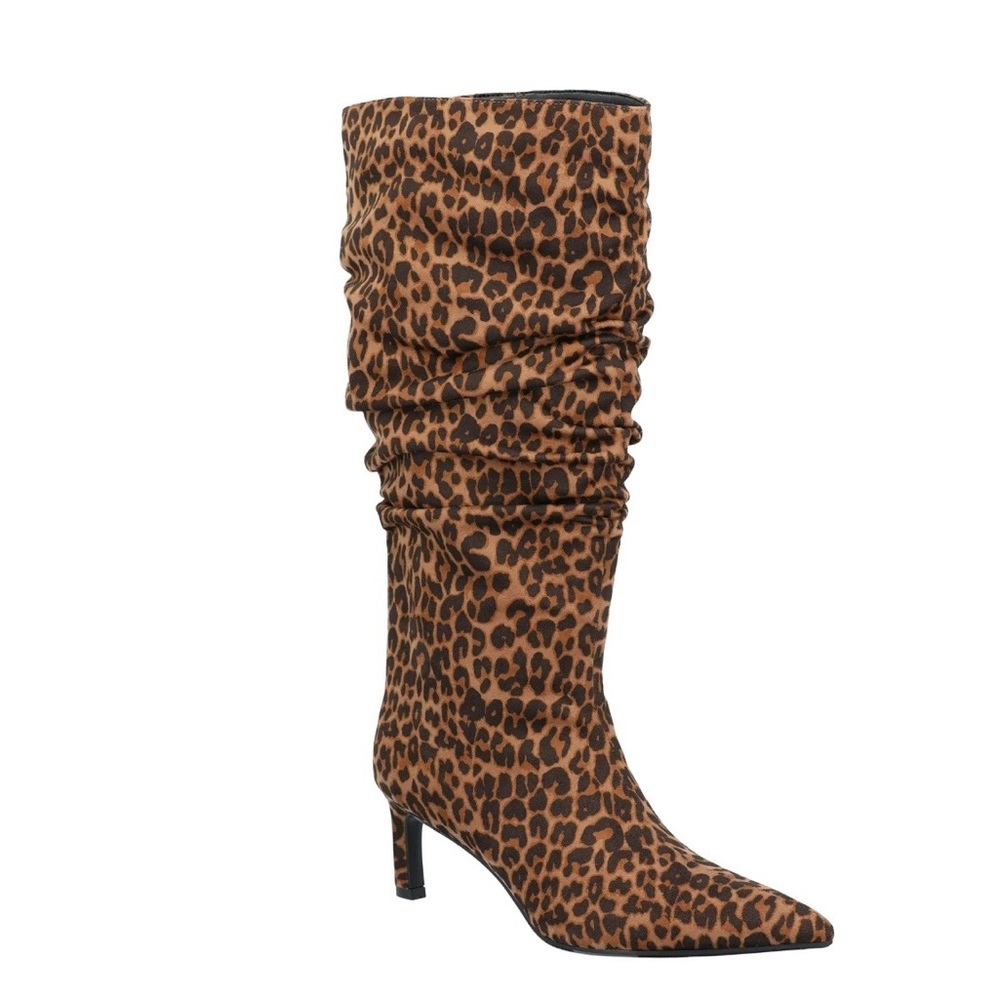 NWT Time and Tru Leopard Print Faux Suede Slouch Boots w/ Kitten Heels Women’s 7